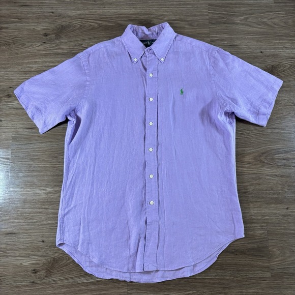 Ralph Lauren Shirt 100% Linen S/S Classic Fit Button Down Purple Size Medium - Picture 1 of 7